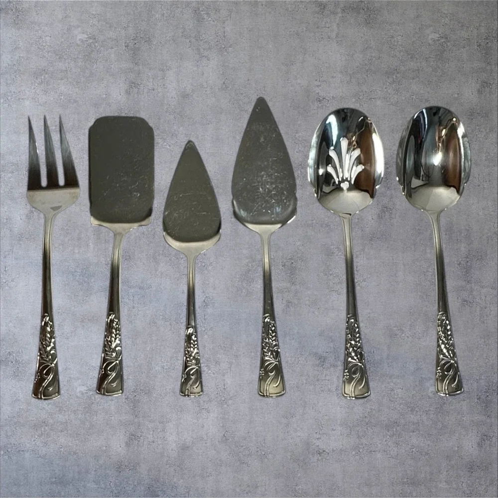 Lenox Serving Set 6pc Silver 18/10 Stainless Steel 'For The Holidays' Ribbon